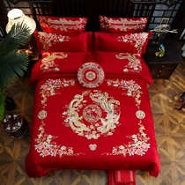 New Wedding Celebration Four Pieces Large Red 100s Long Suede Cotton Wedding Bed Pint All Cotton Longfeng Embroidered Pure Cotton Bed Supplies