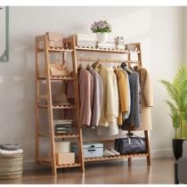 Place hanger pole double-layer bamboo hanging clothes rack hanging clothes pole * Simple kindergarten coat rack