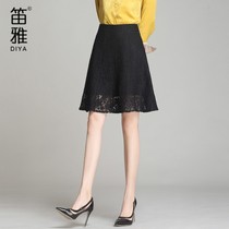 Black lace skirt women Summer drop feel new 2020 mesh skirt a-shaped umbrella skirt high waist Hepburn skirt