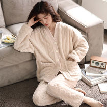 Minimalist Leisure Lazy Lazy Wind Plus Suede Thickened Pyjamas girls Korean version of autumn Winters new home Two suits