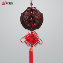 Heavy carp Yue Longmen peach wood solid wood wall decoration pendant China knot home decoration Wall hanging entrance wall decoration creative