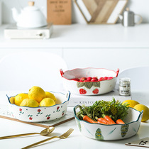 Sakura Flower Baking ceramic double ear roast bowl soup bowl noodle bowl home Japanese round baked rice bowl one person eating pot