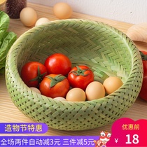 Bamboo basket hand-woven snack basket Tea table storage basket Desktop egg basket Bamboo fruit basket Household bamboo products kitchen