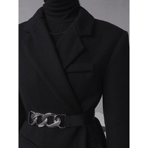 ACUP metal chain trim waistband womens overcoat waistband waist leather belt