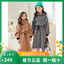 Trendy Bala Girl Thicken Sheep Lamb Suede One-piece Dress Autumn Winter New CUHK Child Foreign Gas Tandem Hat 100 Plexor Princess Dress
