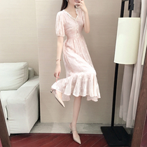 Chiffon dress womens 2021 summer new Korean version of the summer thin temperament Forest department super fairy French lace skirt