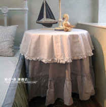 Blue plaid ruffle fabric tablecloth Round pastoral fabric tablecloth table cloth can be customized size