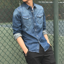 Spring denim shirt male student long-sleeved trend casual jacket loose handsome shirt male teen Korean version of the trend