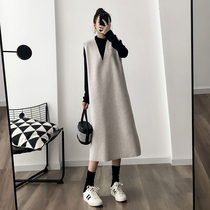 Maternity clothing autumn suit net red maternity dress long knee-length pregnant mother fashion hot mom autumn and winter clothing personality