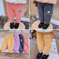 2020 Girls velvet long pants wear thickened warm cotton pants outside autumn and winter Female baby 1-3 years old Foreign style casual pants