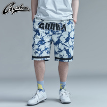 GUUKA Tide brand washed white denim shorts male summer students hip hop logo embroidery sports five-point pants loose