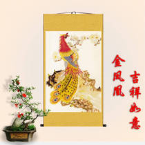 Phoenix painting decorative painting Golden Phoenix auspicious porch painting living room silk hanging painting red painting heart 55 *