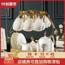 Creative gold storage rack iron shelf water Cup hanger European style 6 sets of cup saucer pot hanger adhesive hook coffee cup shelf