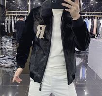 Water Mink Fur Splicing Golden Mink Suede Collar Jacket Man 2020 Winter New Trendy Fashion Casual Real Hair Jacket