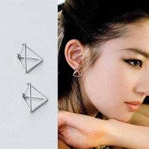 925 Pure Tremella Ring Day Korean temperament Joker Women Hollow Simple Triangle Anxious Geometric Earrings Female