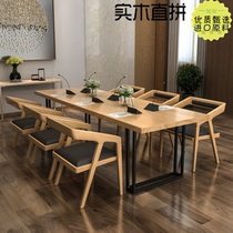 Solid wood simple desk Conference table Long table Log dining table Computer table negotiation table and chair combination rave reviews