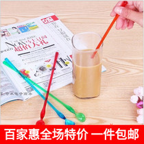 KM color transparent coffee longer handle milk spoon milk tea stir stick spoon drink juice mini spoon