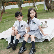  Kindergarten school uniform suit Summer primary school class suit short-sleeved two-piece childrens summer garden suit British style shirt tide