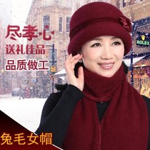 Middle-aged and elderly hats to keep warm women women plus velvet middle-aged aunt and mother ladies winter grandma old man hat bib