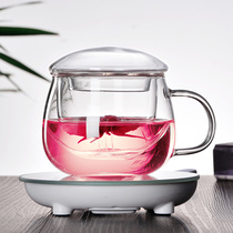 Teacup Glass Cute tea cup with water cup Office household tea water separation cup Flower tea cup Water cup