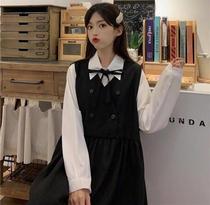 Spring and summer new college style dress set female students Korean version of loose shirt vest skirt two-piece set