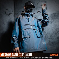 AOGZ National Tide brand reflective tooling jacket mens ins spring and autumn couple jacket function wind half zipper charge jacket