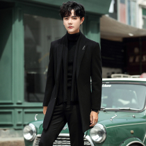 Mens casual wool woolen coat Korean version of long autumn and winter woolen coat trend Youth Mens windbreaker handsome