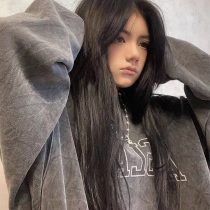 Autumn Winter Atmosphere Sensation Base American Alphabet Printed High Street Water Wash As Old Thickened Garnter Cover Head Round Neckline Woman