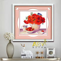 ABV Old Three Cross embroidered pure cotton thread embroidered with precision printed new floral decoration painting table bottle floral red temptation