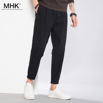 Plus velvet thick pants mens 2021 autumn and winter mens casual pants loose ankle-length pants Korean trend Joker trousers