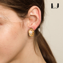 little joys925 silver gold-plated hollow oval natural freshwater pearl stud earrings short earrings niche