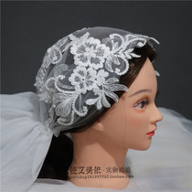 2019 New retro lace yarn hat Bride wedding veil white double layer short travel photo veil