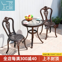 Outdoor balcony Cast aluminum tile small table and chair Three-piece leisure coffee table combination Outdoor courtyard Wrought iron tea table European style