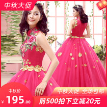 Art test dress hostess standing collar evening dress long stage performance costume solo dress