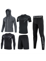 Running suit Mens sports suit quick-drying t-shirt Autumn and winter casual short-sleeved morning running loose basketball training suit