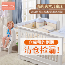 Solid wood childrens bed baby crib splicing bed multi-function with guardrail pine boys and girls small bed clearance