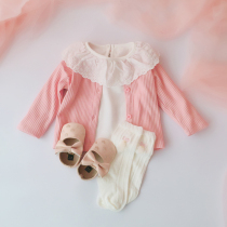 Korean newborn cotton bottoming shirt infant female baby white new lapel princess wild long-sleeved ins tide