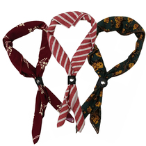 (Square scarf with ring buckle) Triangle JK bow tie stripe retro floral creative men's and women's cotton scarf scarf neck