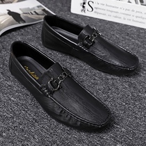 Autumn mens shoes trend to work work Doudou casual leather shoes personality wild social spirit guy lazy trendy shoes