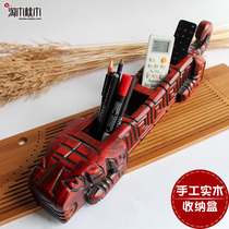 Home set desktop TV remote control storage box wooden solid wood tiger Chinese living room creative home furnishings