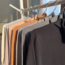 100%pure cardigan pile collar sweater Womens autumn and winter slim inner tie base shirt fashion turtleneck top sheep wool