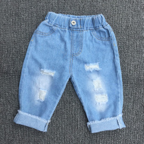 Boys jeans nine-point shorts in pants thin summer 2021 new childrens middle and big boy pants summer Men