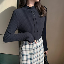 Long sleeve T shirt in 2020 new loose large black blouse half - tall collar and winter to put on long clothes