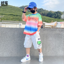 Boy short sleeve suit Chauffo Children Summer 2022 new CUHK Tong Shuai Trendy Gradient Two Sets Tide