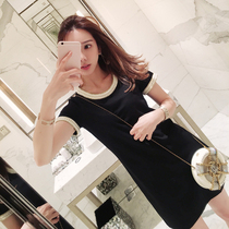 Korea counter 2021 summer new large size womens temperament round neck skirt slim small black dress dress