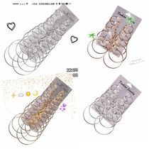 Size ring ear circle simple retro earrings female European and American Korean exaggerated circle ring set of 12 pairs 6 pairs
