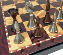 Chess Copper Metal Modern Art Deco Staunton Group 18 W Cherry Burlwood Ornaments