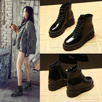 Leather Martin boots female 2019 autumn and winter New Inner high thick bottom tide short boots Net red British rough heel womens shoes