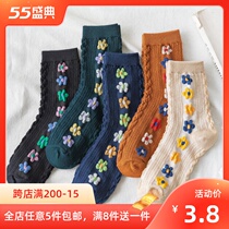 Flowers Sox Children ins Chains Spring Summer Summer Thin students Long cylinder cotton socks South Korea Day Retro cute mid-cylinder socks