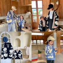 Pro-son clothing family of three small bears sweater 2021 autumn and winter Korean version of female male and female child knit cardiovert jacket foreign air